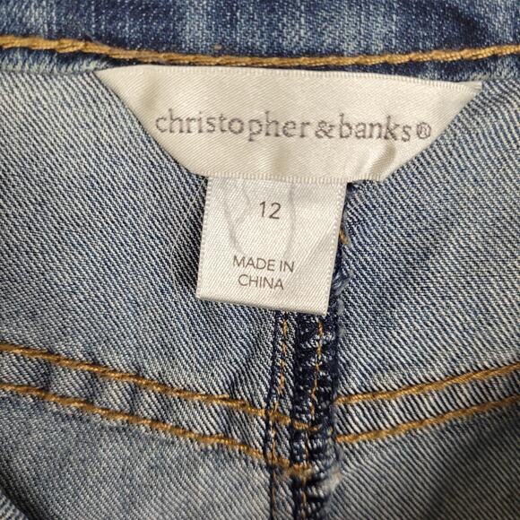 Christopher and Banks embroidered denim midi skirt Size 12 back slit Y2K Boho - Picture 3 of 10